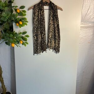 Leopard Print Scarf with Tassels and intricate beads